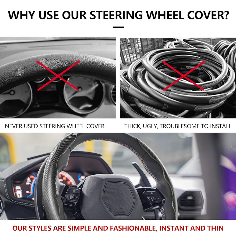 Premium Carbon Fiber Steering Wheel Cover | Anti-Slip Sports Steering Car Cover | Universal Fit | Elegant Carbon Black Finish