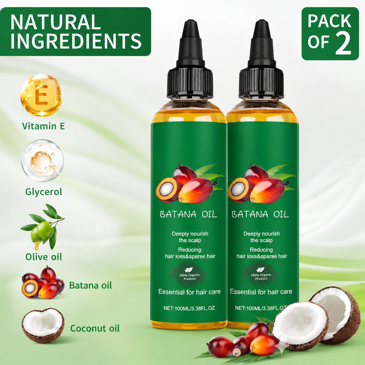 (Pack of 2) Batana Oil for Hair Pure Raw Batana Oil – 100% Cold-Pressed Hair Growth & Follicle Nourishing Scalp Oil