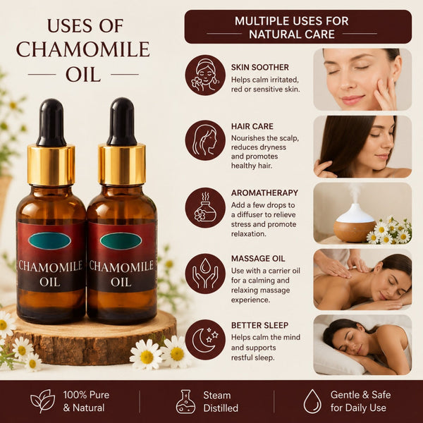 (Pack of 2) Chamomile Oil Chamomile Essential Oil – Calming Aromatherapy Body Oil for Relaxing Bedtime Massage & Skin Care