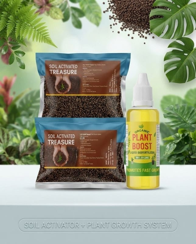(Pack of 2) Soil Activated Treasure + (Free Plant Booster) – Organic Soil Conditioner & Root Growth Fertilizer for Potted Plants & Home Garden