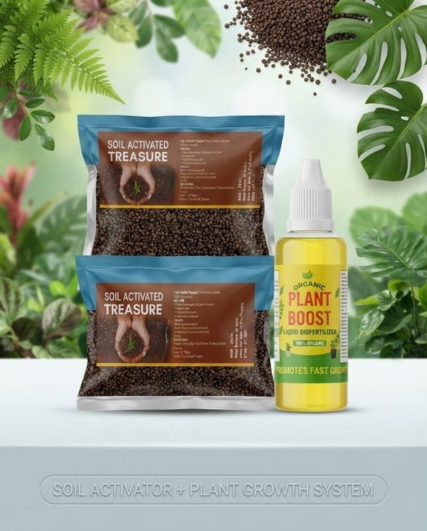 (Pack of 2) Soil Activated Treasure + (Free Plant Booster) – Organic Soil Conditioner & Root Growth Fertilizer for Potted Plants & Home Garden