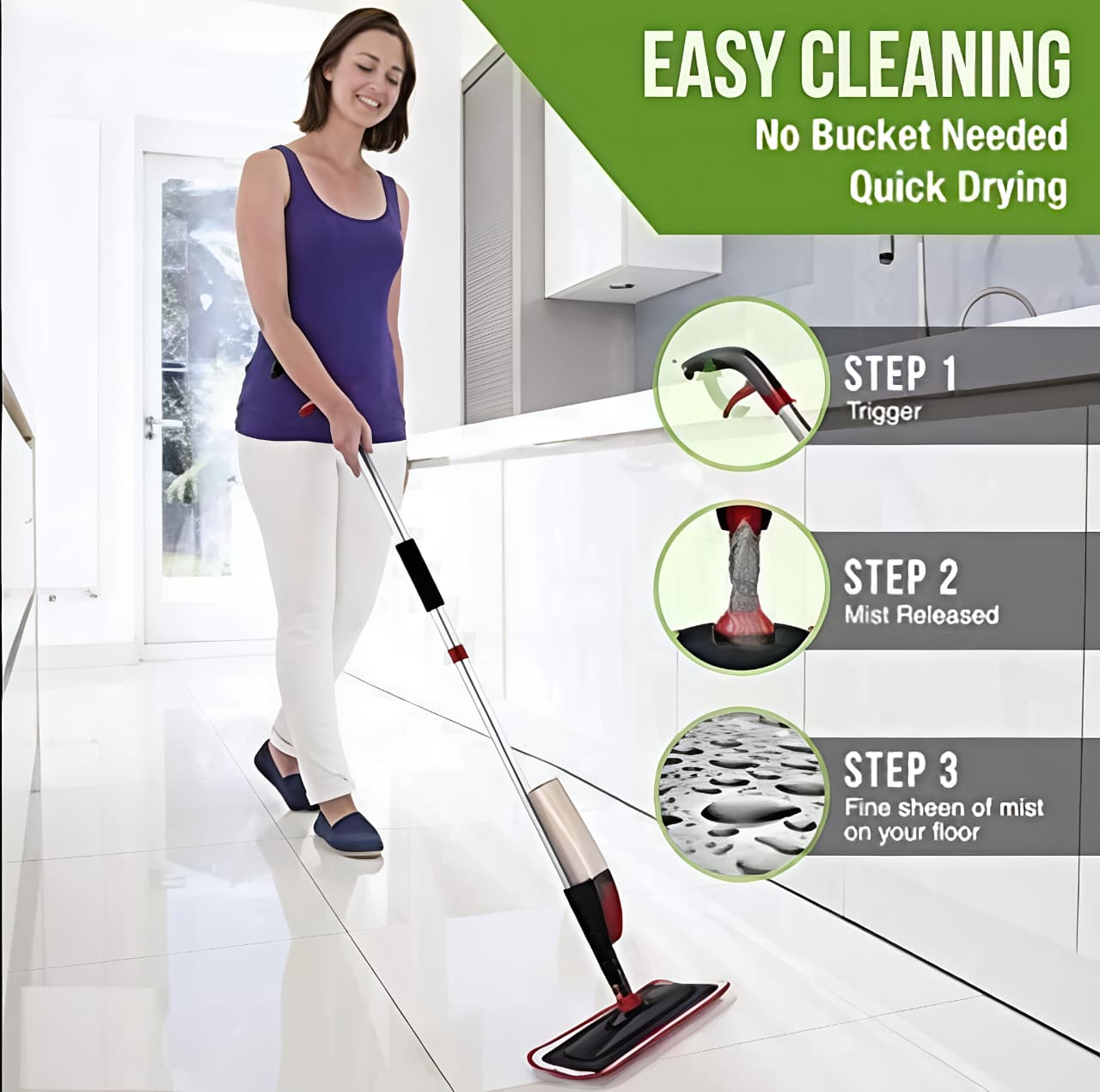 360° Microfiber Floor Spray Mop – Refillable Mop with Reusable Pads for Home & Kitchen
