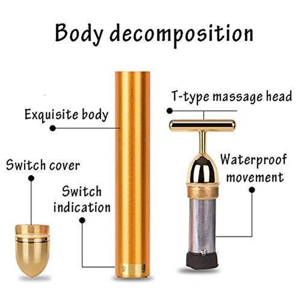 24K Gold Electric Facial Massager – T-Shaped Beauty Bar for Anti-Aging & Lifting