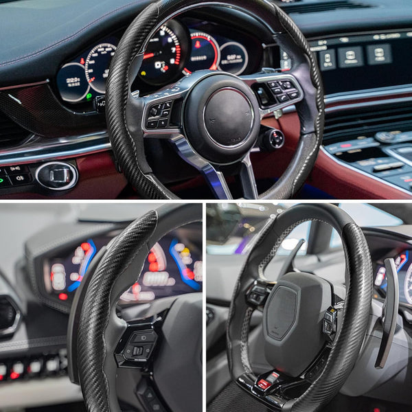 Premium Carbon Fiber Steering Wheel Cover | Anti-Slip Sports Steering Car Cover | Universal Fit | Elegant Carbon Black Finish
