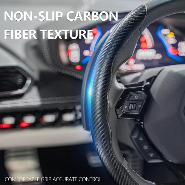 Premium Carbon Fiber Steering Wheel Cover | Anti-Slip Sports Steering Car Cover | Universal Fit | Elegant Carbon Black Finish