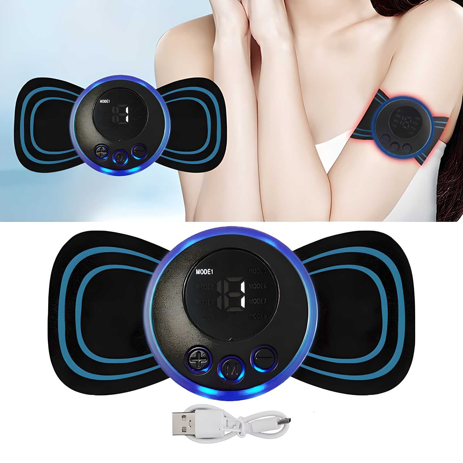 Portable EMS Massager Butterfly (Rechargeable) – 8 Modes & 19 Levels for Neck, Back & Muscle Pain Relief