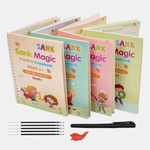 Sank Magic Practice Copybook Set (4-Books) – Reusable Handwriting & Math Kit with Disappearing Ink