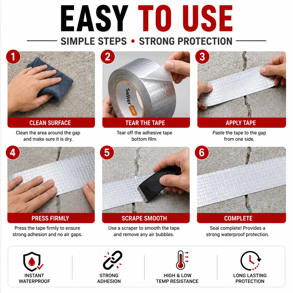 Aluminium Foil Adhesive Tape – Heavy-Duty Waterproof Aluminum Tape for Water Leakage Repair