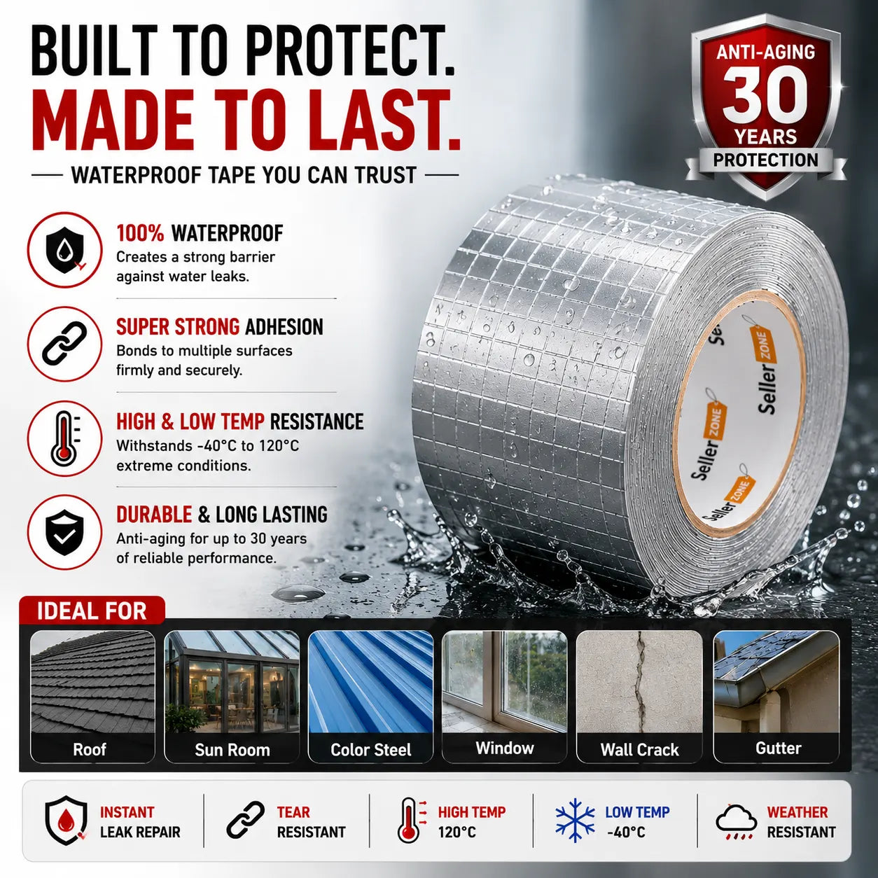 Aluminium Foil Adhesive Tape – Heavy-Duty Waterproof Aluminum Tape for Water Leakage Repair