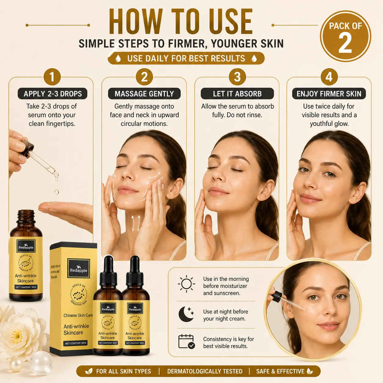 Anti-Wrinkle Serum & Anti-Aging Face Serum (Pack of 2) – Firming and Plumping Skin Treatment (30ml Each)