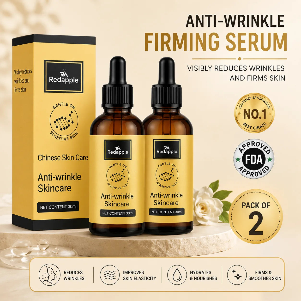Anti-Wrinkle Serum & Anti-Aging Face Serum (Pack of 2) – Firming and Plumping Skin Treatment (30ml Each)