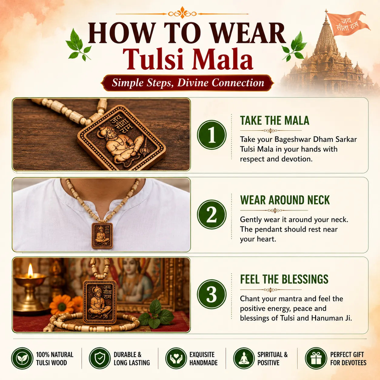 Bageshwar Dham Sarkar Tulsi Mala | Pure Authentic Tulsi Ki Mala Beads for Daily Wear & Chanting