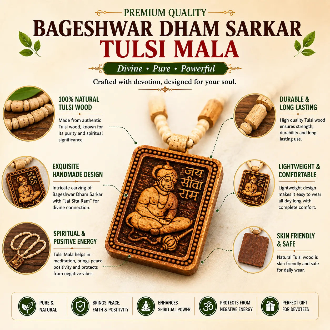 Bageshwar Dham Sarkar Tulsi Mala | Pure Authentic Tulsi Ki Mala Beads for Daily Wear & Chanting