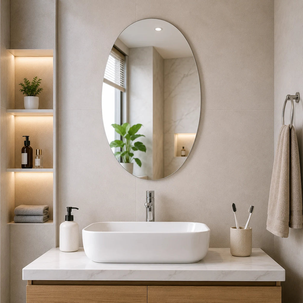 Bathroom Wall Mirror Combo Set (Pack of 2) – Oval & Square Shaped Mirror for Wash Basin & Home Decor