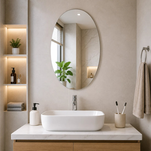 Bathroom Wall Mirror Combo Set (Pack of 2) – Oval & Square Shaped Mirror for Wash Basin & Home Decor