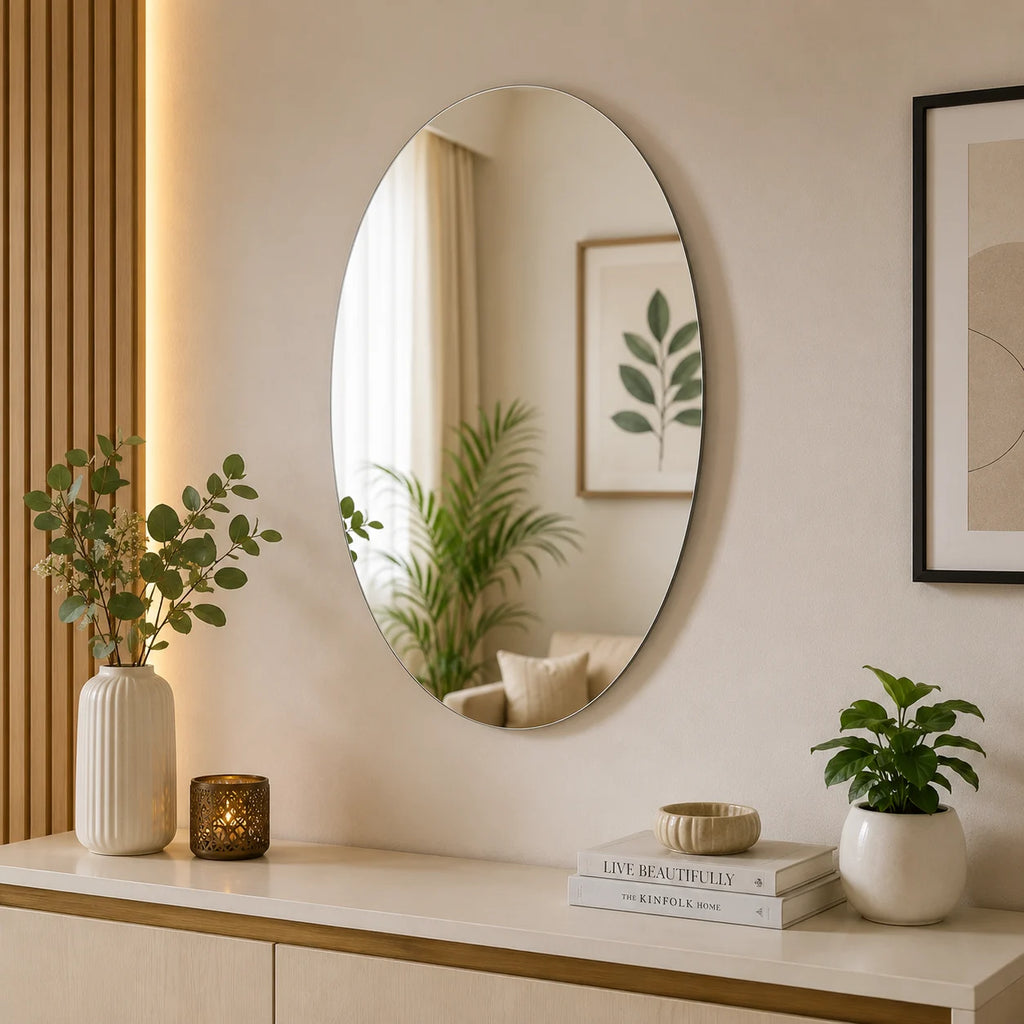 Bathroom Wall Mirror Combo Set (Pack of 2) – Oval & Square Shaped Mirror for Wash Basin & Home Decor