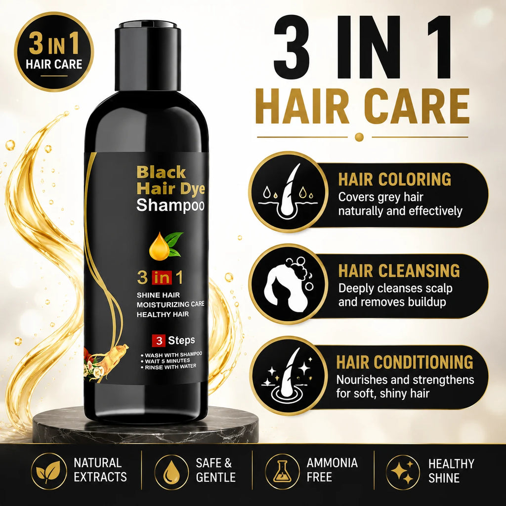 Instant Black Hair Dye Color Shampoo (Pack of 2) – 3-in-1 Natural Hair Dye Shampoo for Men & Women