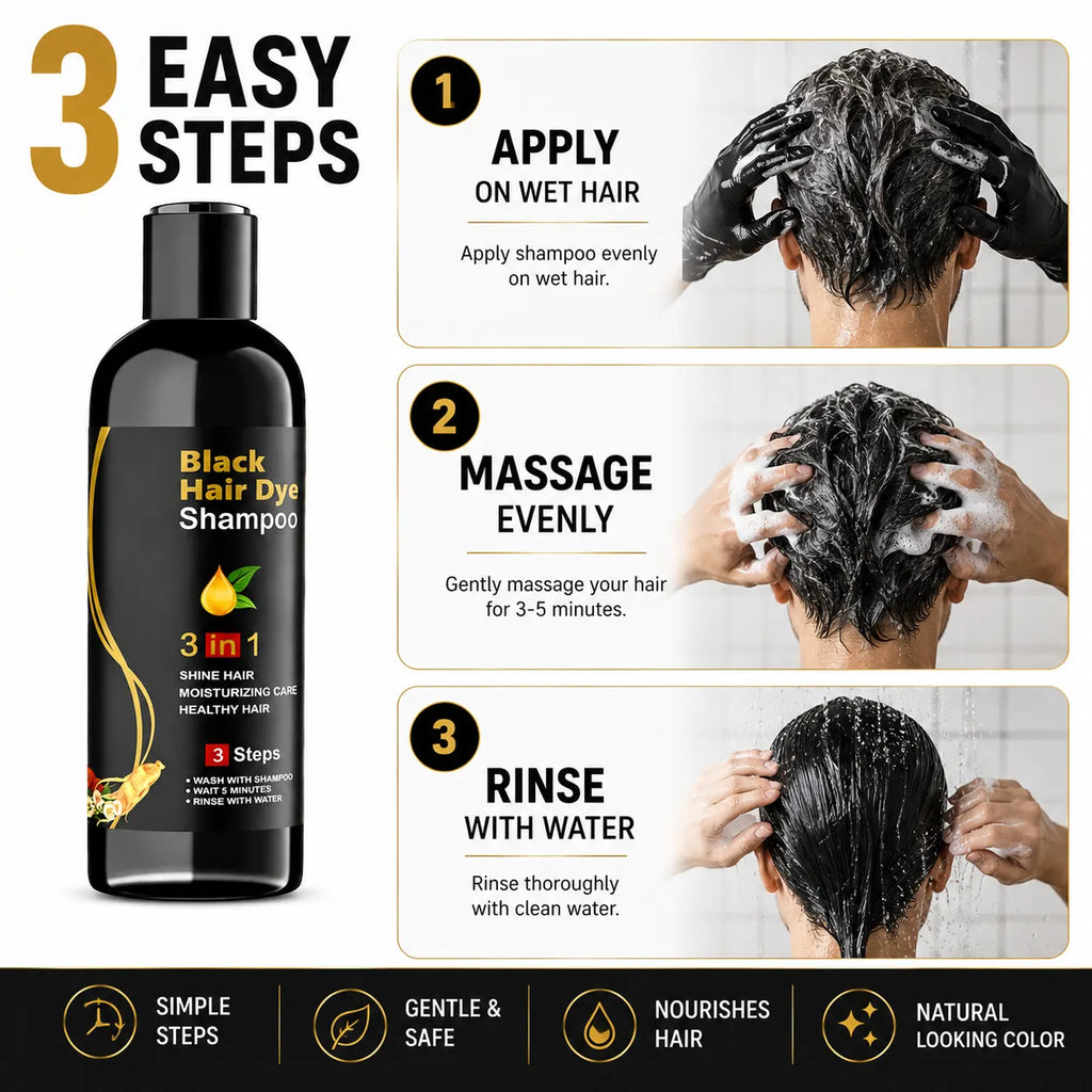 Instant Black Hair Dye Color Shampoo (Pack of 2) – 3-in-1 Natural Hair Dye Shampoo for Men & Women