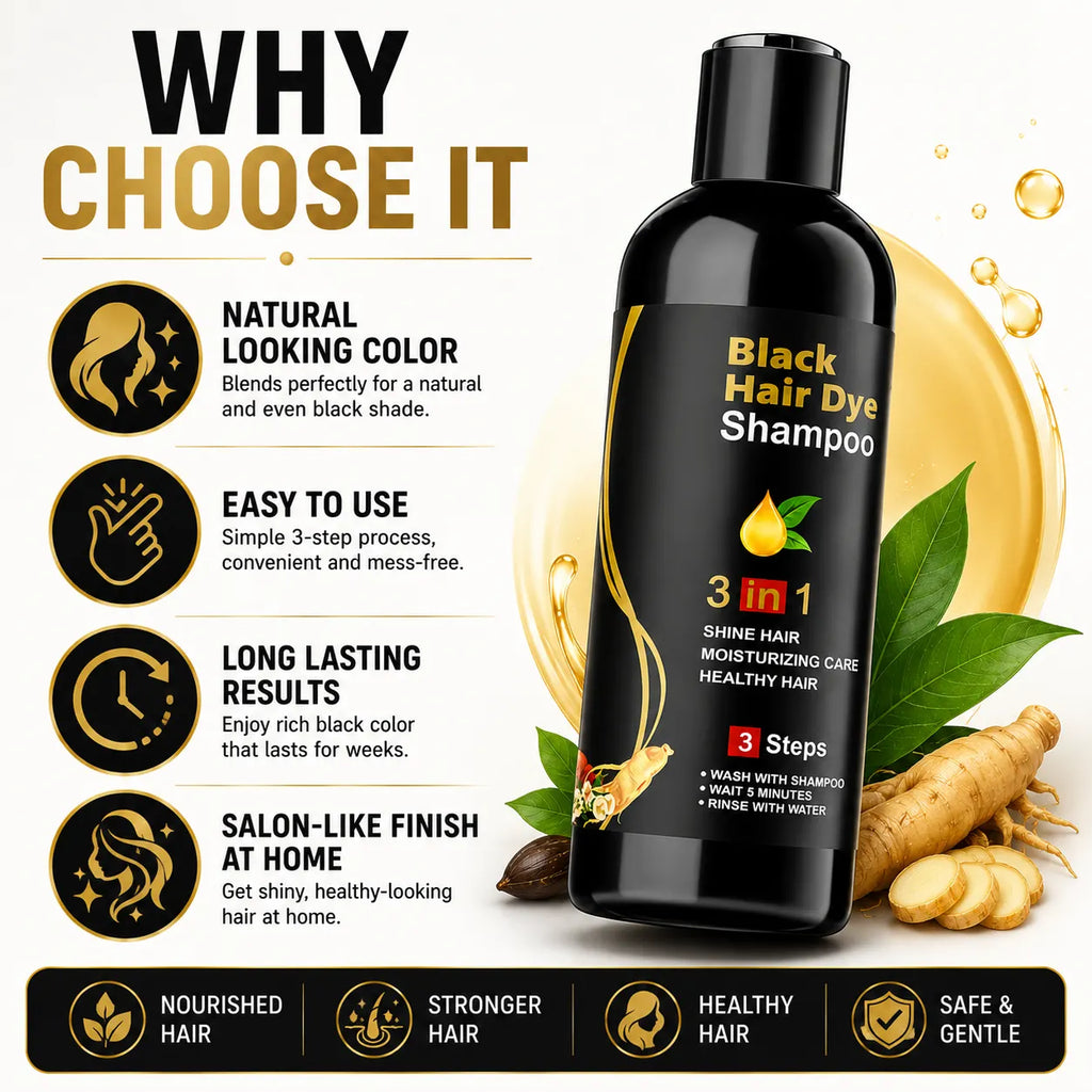 Instant Black Hair Dye Color Shampoo (Pack of 2) – 3-in-1 Natural Hair Dye Shampoo for Men & Women