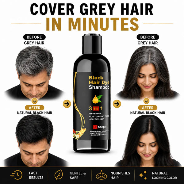 Instant Black Hair Dye Color Shampoo (Pack of 2) – 3-in-1 Natural Hair Dye Shampoo for Men & Women