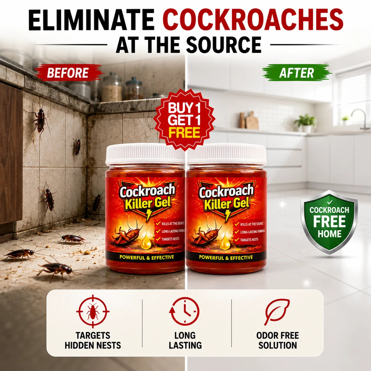 Cockroach Killer Gel & Roach Bait Paste (Pack of 2) – High-Power 'Cocroj Killer' Elimination Tube