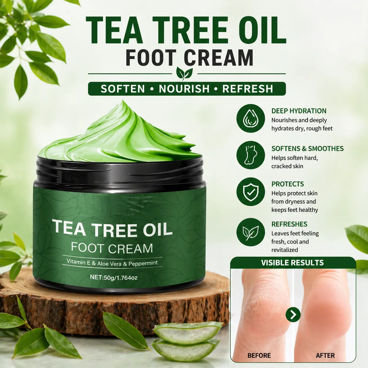 Cracked Heel Cream (Buy 1 Get 1 FREE) – Soothing Aloe Vera & Tea Tree Foot Crack Cream & Moisturizer