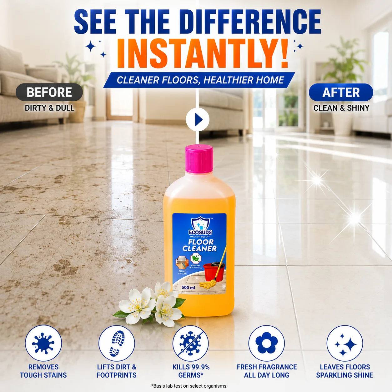 Floor Cleaning Liquid, Natural Hardwood & Tile Cleaner | Ecosuds 500ml