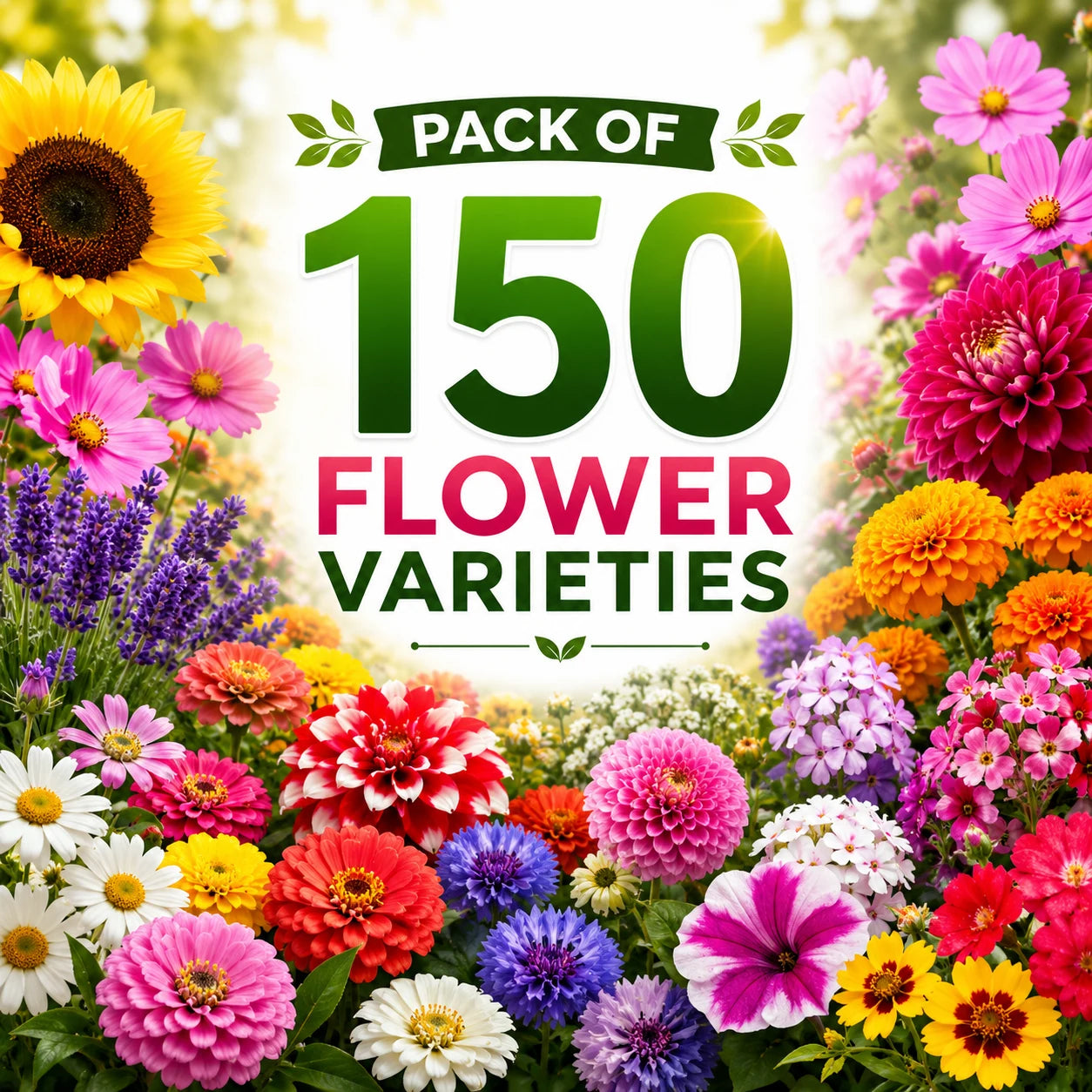 (150 Varieties) Exotic Flower Seeds Combo Pack – Organic Flower Seed Assortment for Home Garden (With Plant Growth Booster)