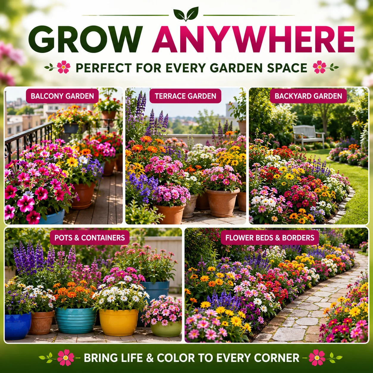 (150 Varieties) Exotic Flower Seeds Combo Pack – Organic Flower Seed Assortment for Home Garden (With Plant Growth Booster)