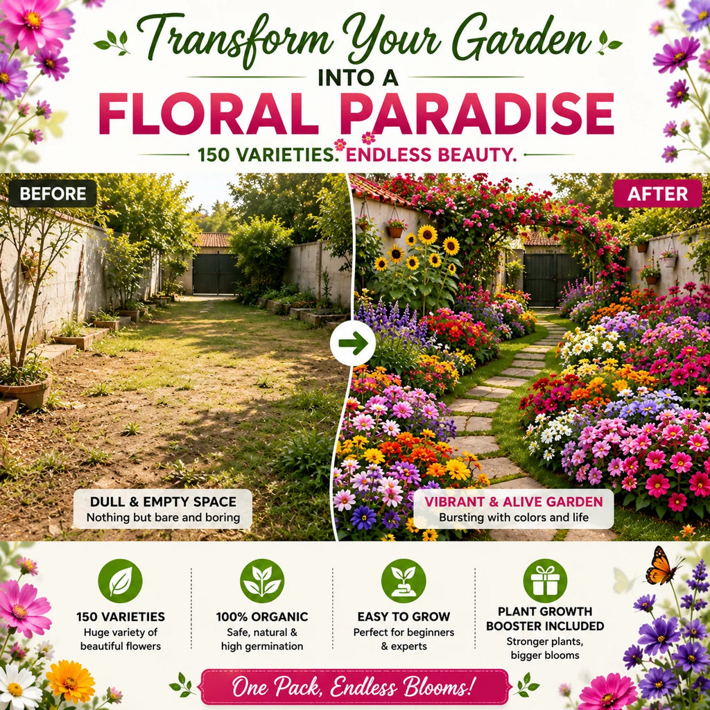 (150 Varieties) Exotic Flower Seeds Combo Pack – Organic Flower Seed Assortment for Home Garden (With Plant Growth Booster)