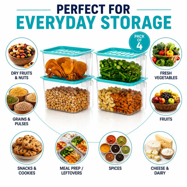 Fridge Storage Containers Fridge Organisers (Pack of 4) – Refrigerator Storage Boxes for Vegetable & Food Care