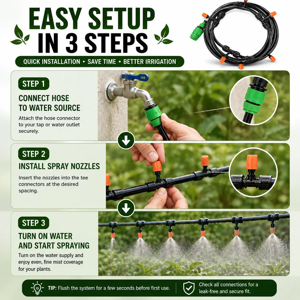 Garden Water Sprinkler Kit With Plant Water Dropper Adjustable Spray Nozzle(8 M,10 POINTS)