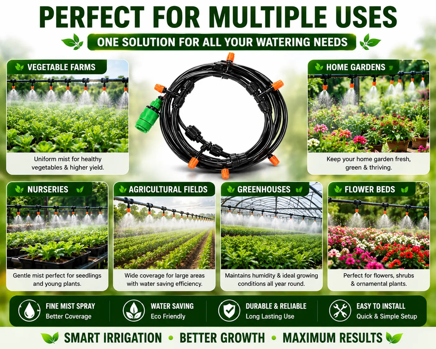 Garden Water Sprinkler Kit With Plant Water Dropper Adjustable Spray Nozzle(8 M,10 POINTS)