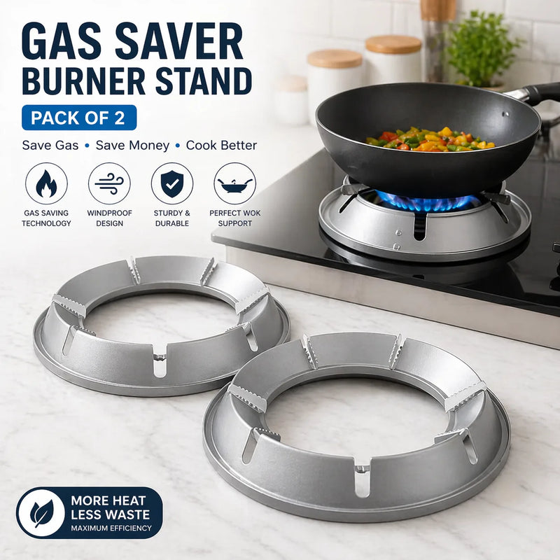 Gas Saver Burner Stand (Pack of 2) – Energy Saving Gas Stove Stand & Windproof Wok Support Ring