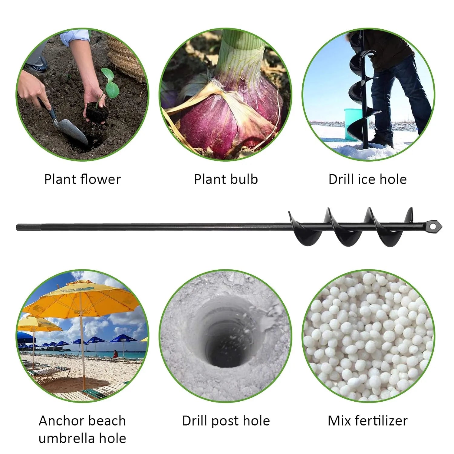 Heavy-Duty Earth Auger Drill Bit for Planting – Garden Spiral Bulb Planter & Post Hole Digger