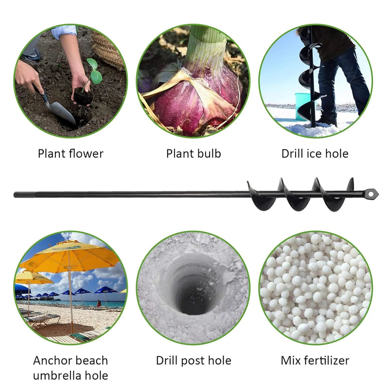 Heavy-Duty Earth Auger Drill Bit for Planting – Garden Spiral Bulb Planter & Post Hole Digger