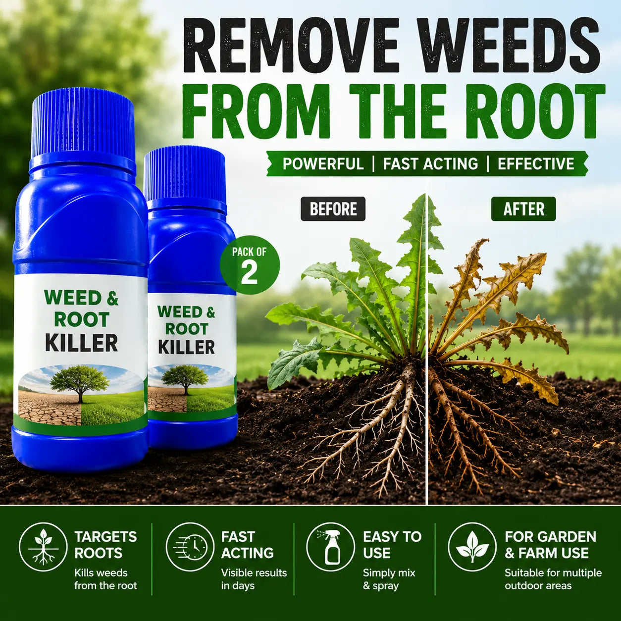 Herbicide Weed Killer (Pack of 2) – High-Efficiency Weeds Control for Home, Garden & Agriculture