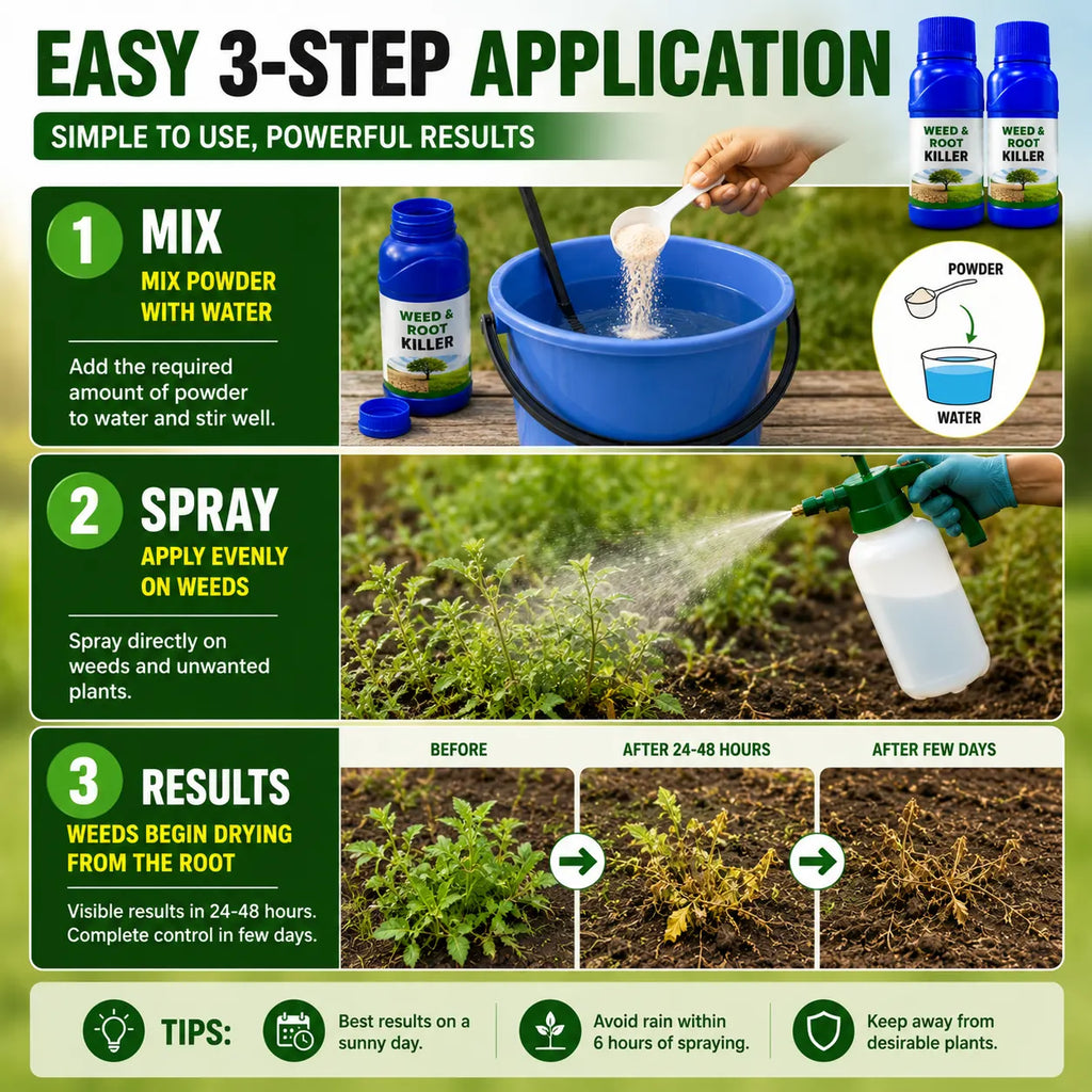 Weed killer application guide with step-by-step instructions and images.