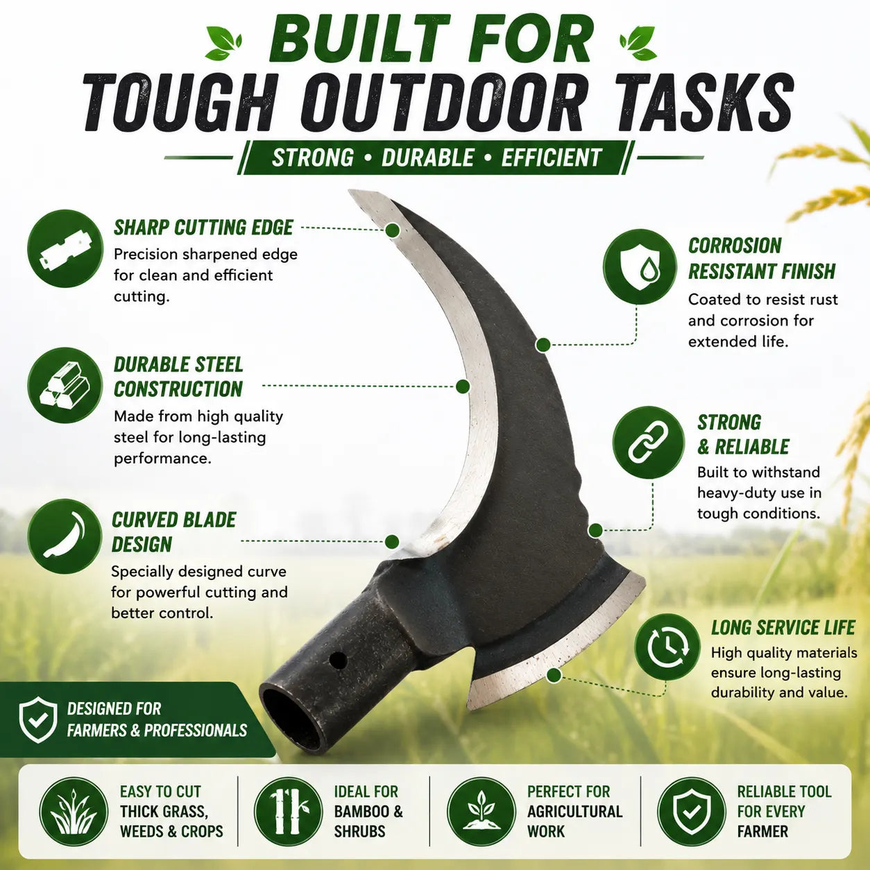 High Manganese Steel Double Scythe – Heavy-Duty Grass Sickle for Farming & Gardening