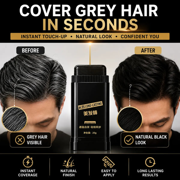 Instant Hair Color Stick & Dye Comb (Black, 20g) – Root Touch Up Stick to Cover Gray Hair
