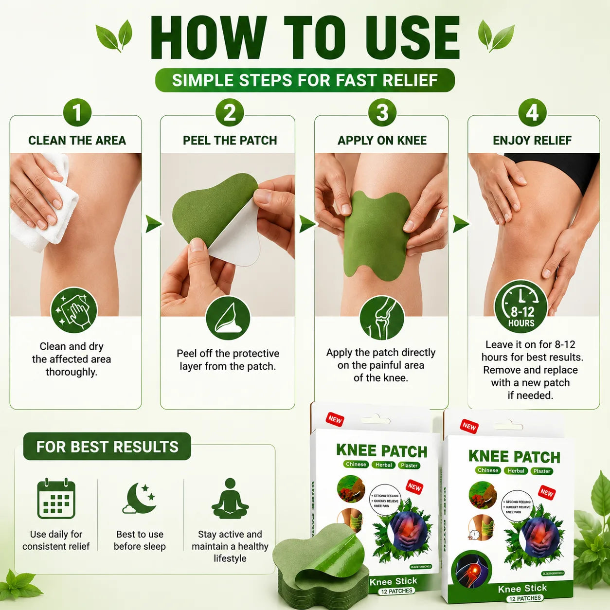 (20 Patches) Knee Patch Pain Relief Heat Patches – Herbal Knee Patches for Muscle & Joint Comfort