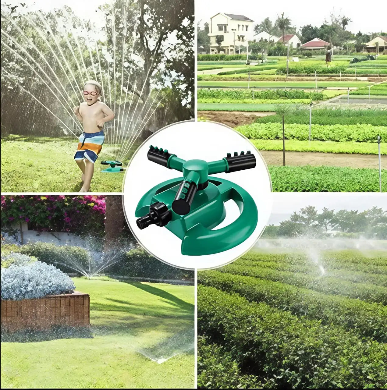 Lawn Water Sprinkler system (360° Rotating) – 3-Arm Adjustable Garden Sprinkler for Large Area Coverage