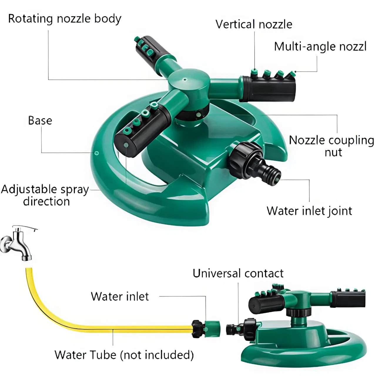 Lawn Water Sprinkler system (360° Rotating) – 3-Arm Adjustable Garden Sprinkler for Large Area Coverage