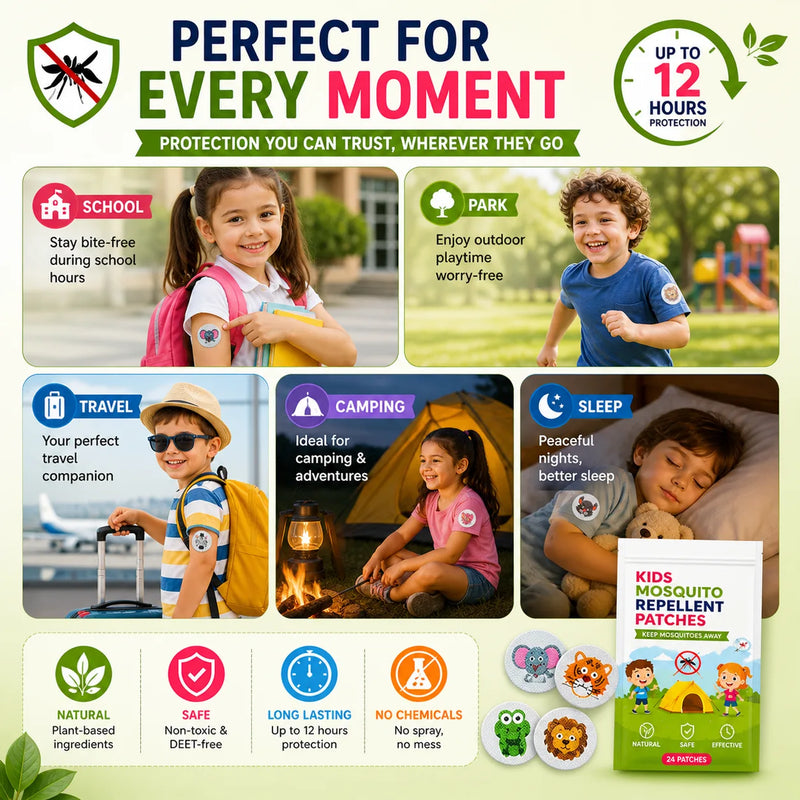 Mosquito Patches & Repellent Stickers for Infants & Kids | Natural Insect Repellent Patches | DEET-Free | Pack of 36 Patches