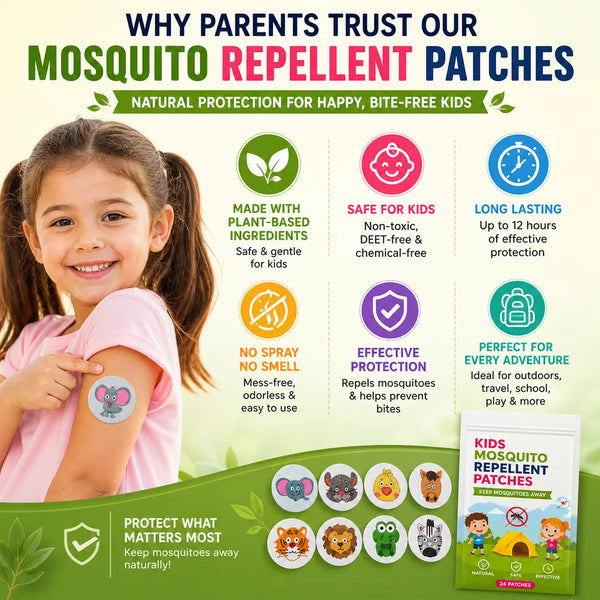 Mosquito Patches & Repellent Stickers for Infants & Kids | Natural Insect Repellent Patches | DEET-Free | Pack of 36 Patches