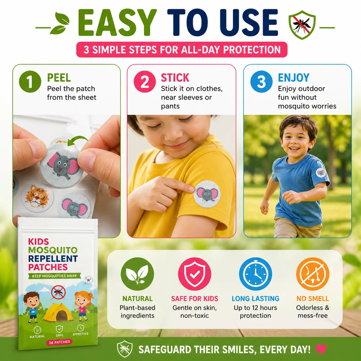 Mosquito Patches & Repellent Stickers for Infants & Kids | Natural Insect Repellent Patches | DEET-Free | Pack of 36 Patches