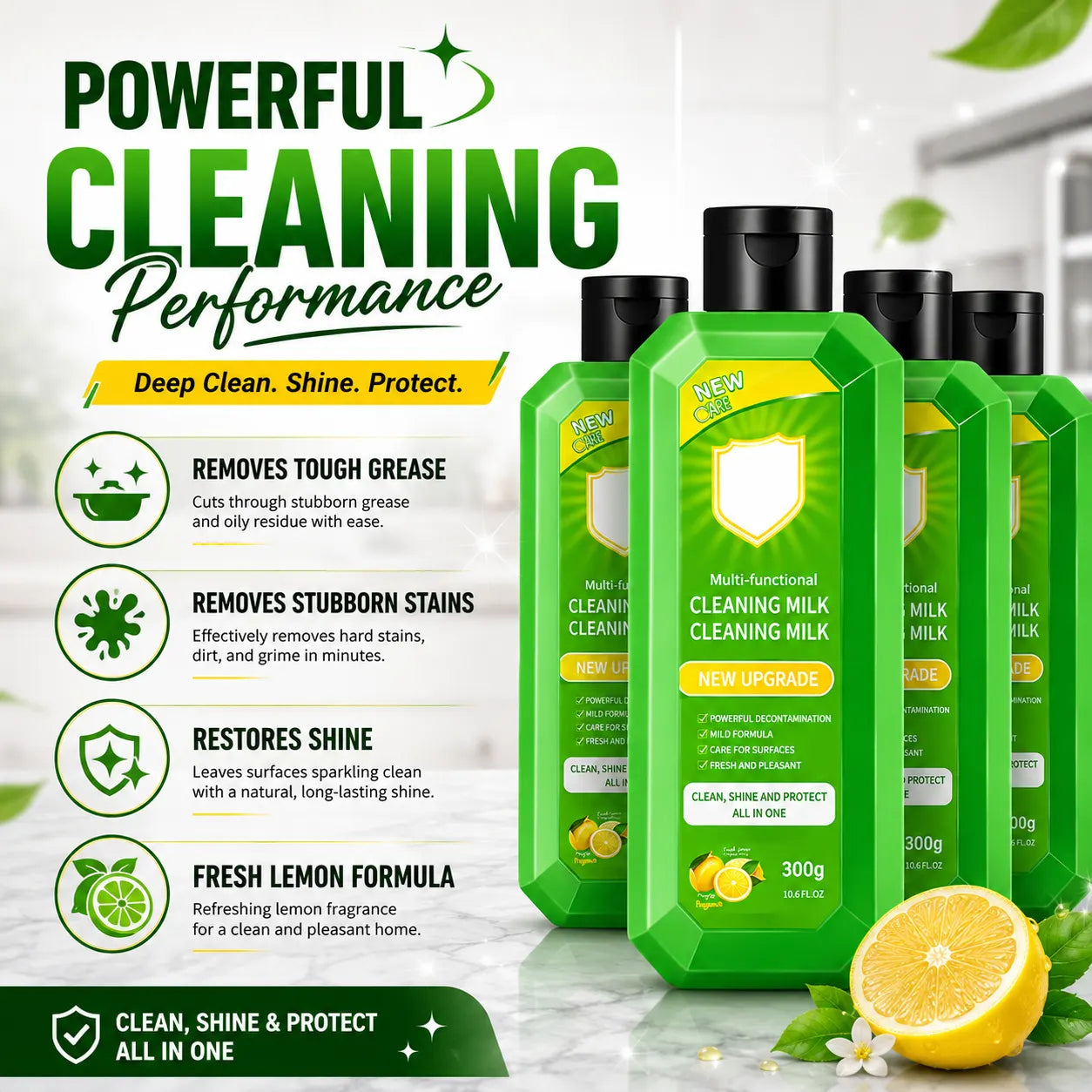 Multi-Purpose Kitchen Cleaner & Mopping Liquid (200ml, Pack of 4) – Powerful Heavy-Duty Stain Remover & Degreaser Cream