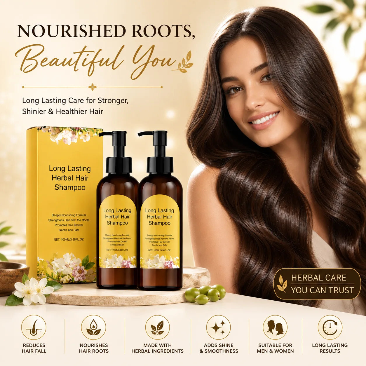 Natural Herbal Hair Shampoo (Buy 1 Get 1 FREE) – Ayurvedic Hair Fall Control & Cleansing Formula
