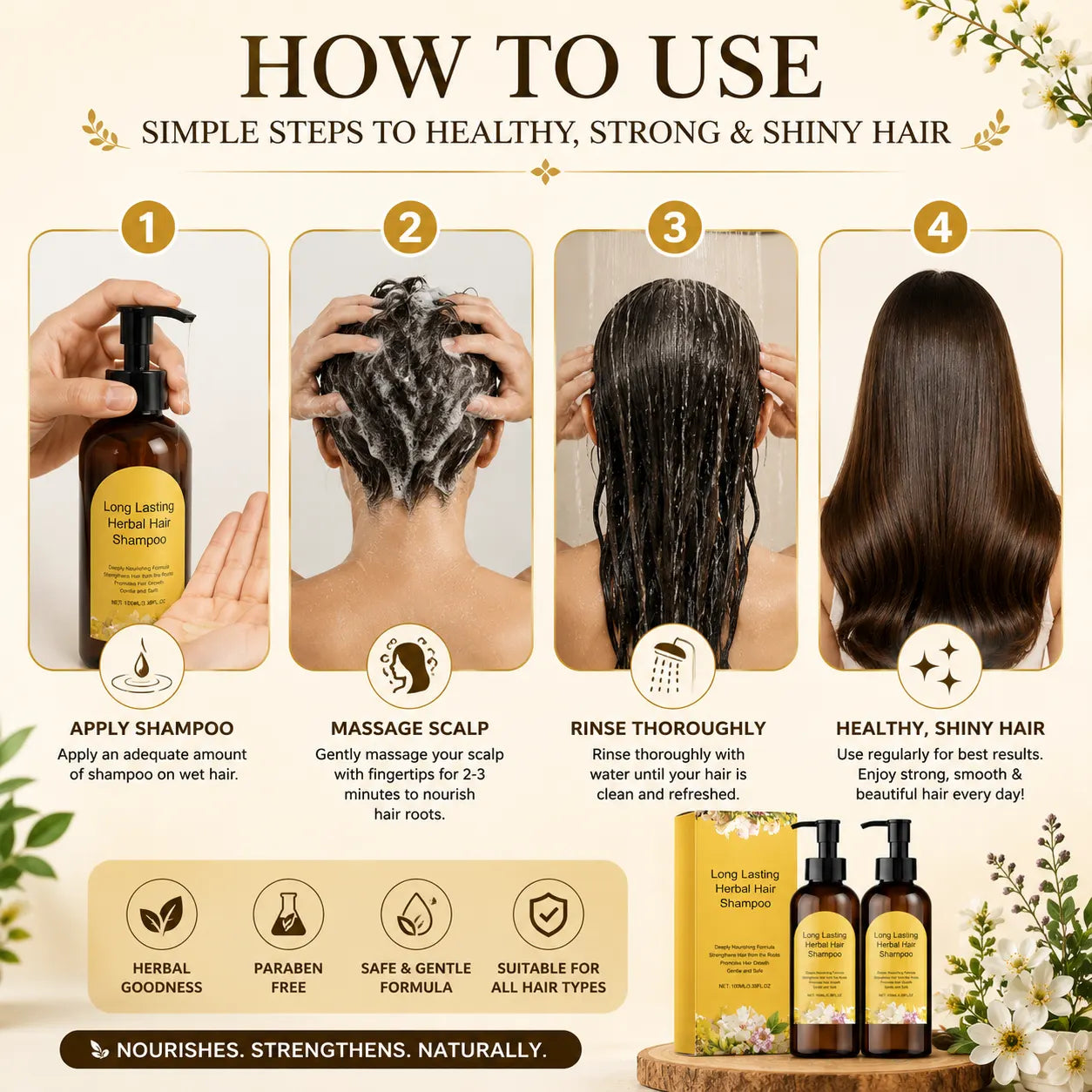 Natural Herbal Hair Shampoo (Buy 1 Get 1 FREE) – Ayurvedic Hair Fall Control & Cleansing Formula