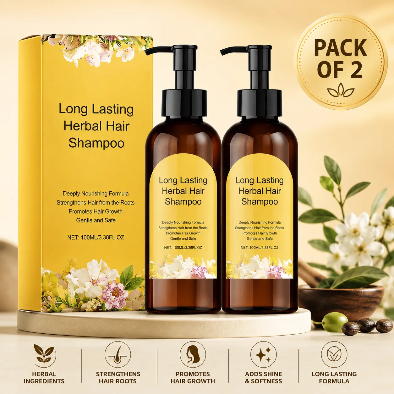 Natural Herbal Hair Shampoo (Buy 1 Get 1 FREE) – Ayurvedic Hair Fall Control & Cleansing Formula
